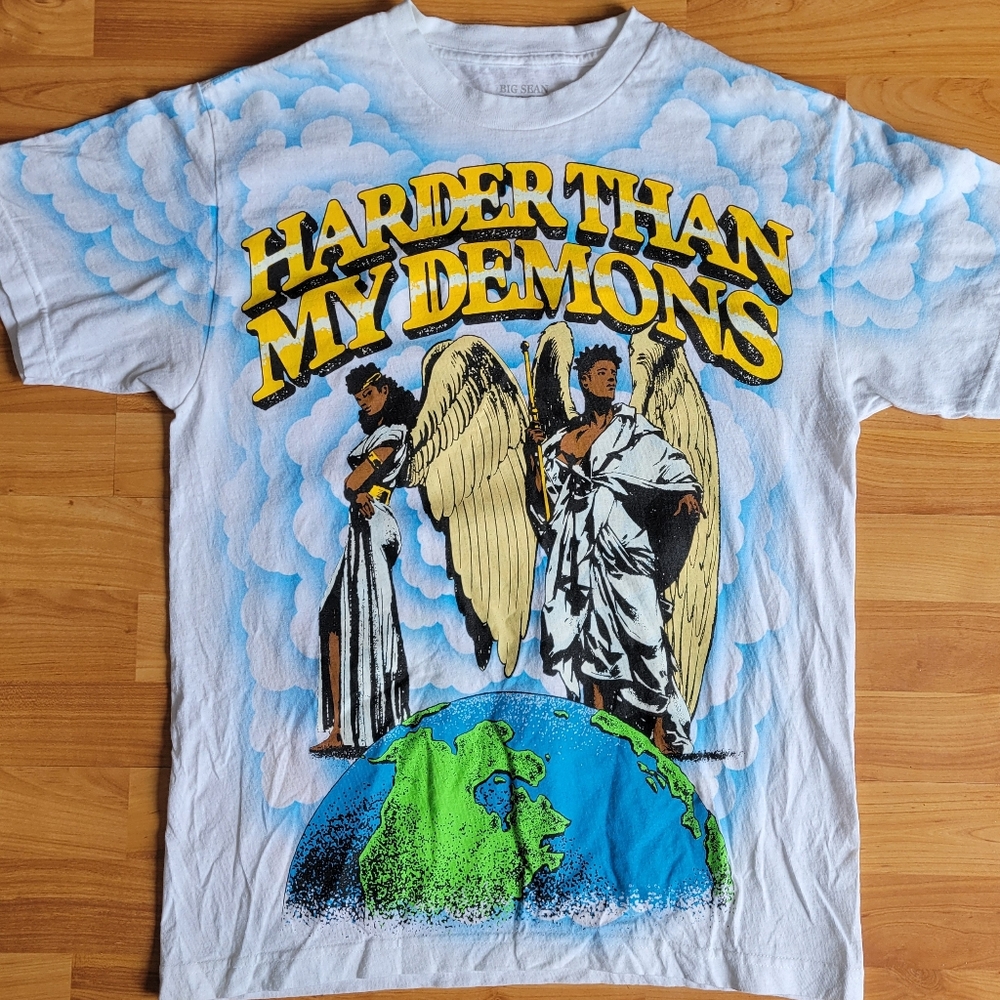 Big Sean AOP Harder Than My Demons T-shirt Crazy Phoenix Graphic, Medium